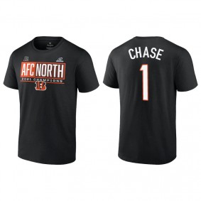 Men's Cincinnati Bengals Ja'Marr Chase Charcoal 2021 AFC North Division Champions Blocked Favorite T-Shirt